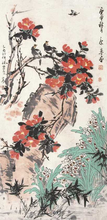 康宁 花鸟 镜心